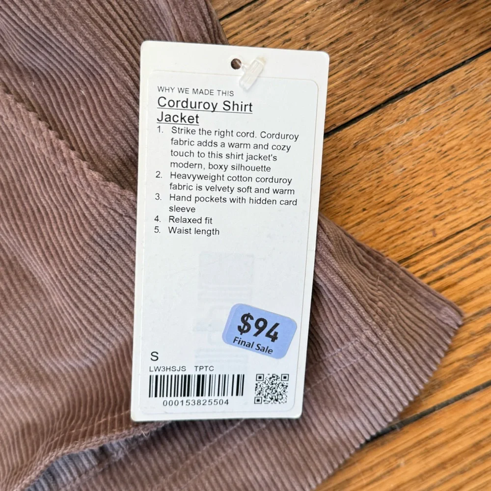 lululemon athletica Corduroy Shirt Jacket - Size Small - NWT - Picture 3 of 4